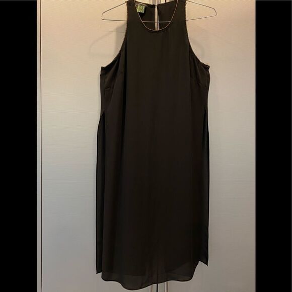 BEBE SLEEVELESS LONG BLACK TUNIC CROP OPEN BACK M - Picture 1 of 8